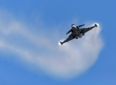 Swedish Saab Gripen fighter flying